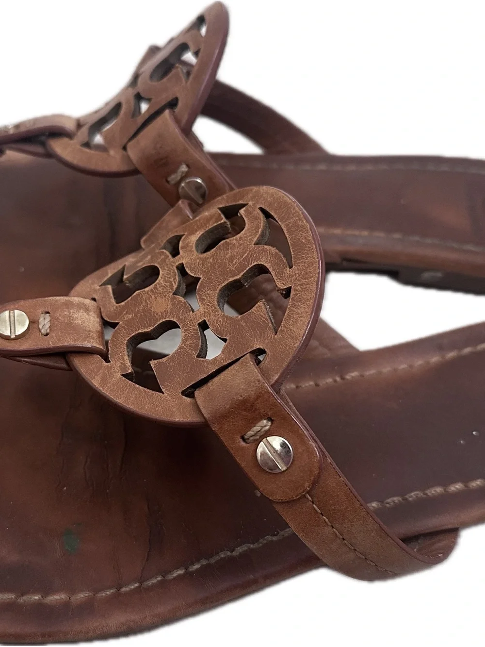 Tory Burch Brown Leather Logo Thong Sandals - Picture 2 of 9